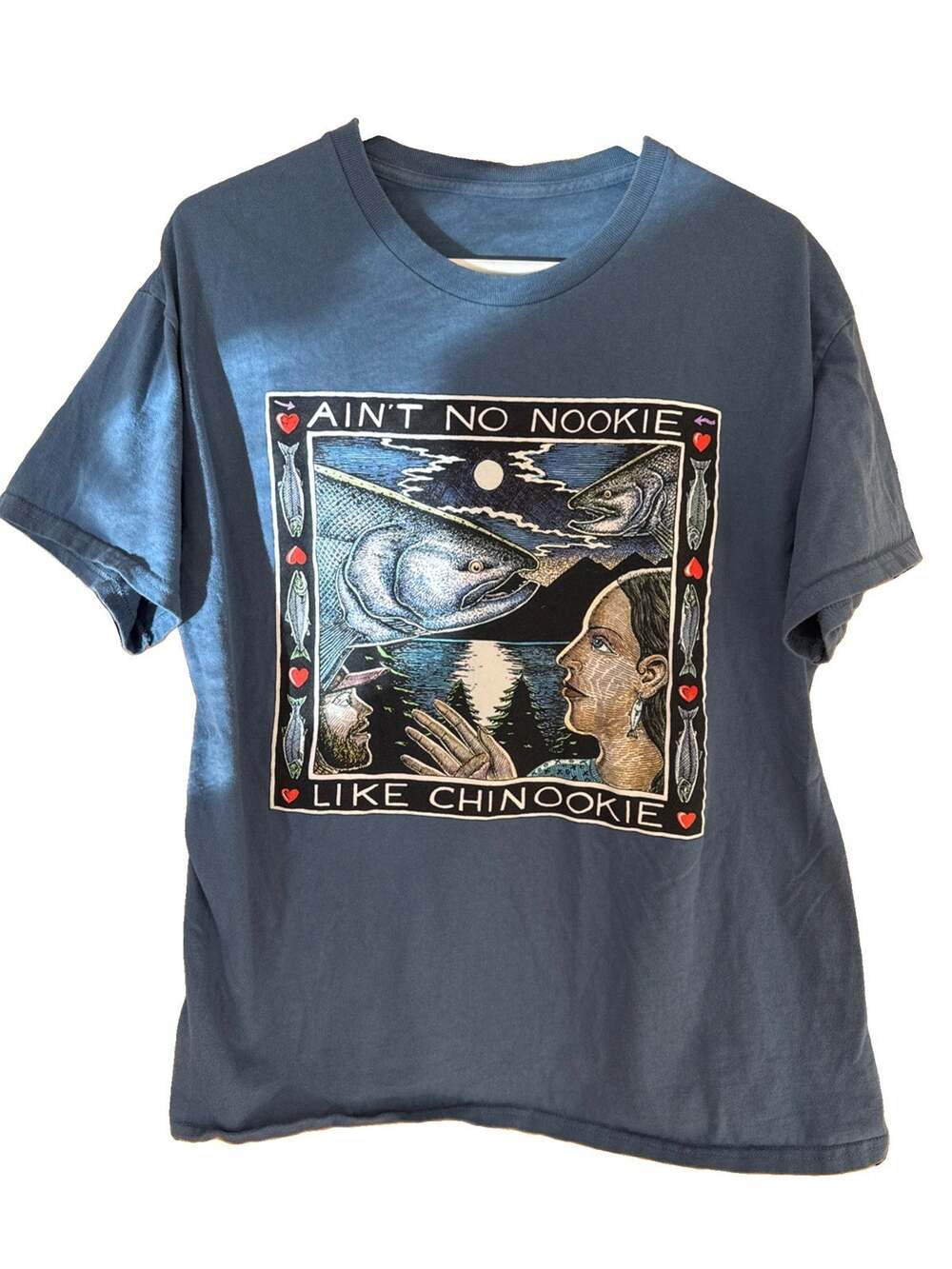 Vintage Ray Troll T-Shirt Ain’t No Nookie Chinookie Mens Large Blue Fish Art